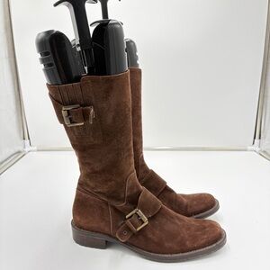 Brown Leather Suede Bolsa Biker Moto Buckle Boots Made in Italy Womens Size 36.5
